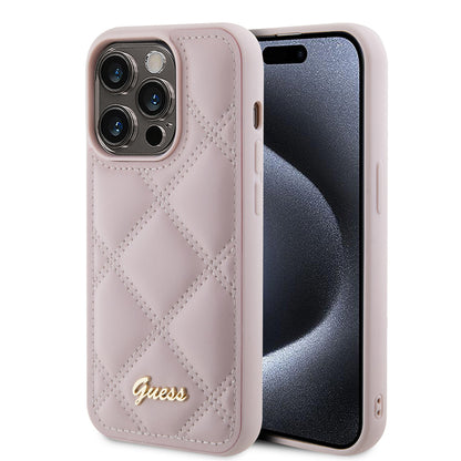 Case for Apple iPhone 15 Pro Max, Guess, Quilted Metal Logo, Pink