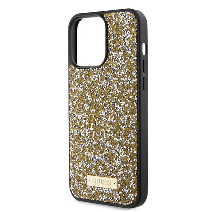 Case for Apple iPhone 15 Pro Max, Guess, Rhinestone Metal Logo, Yellow