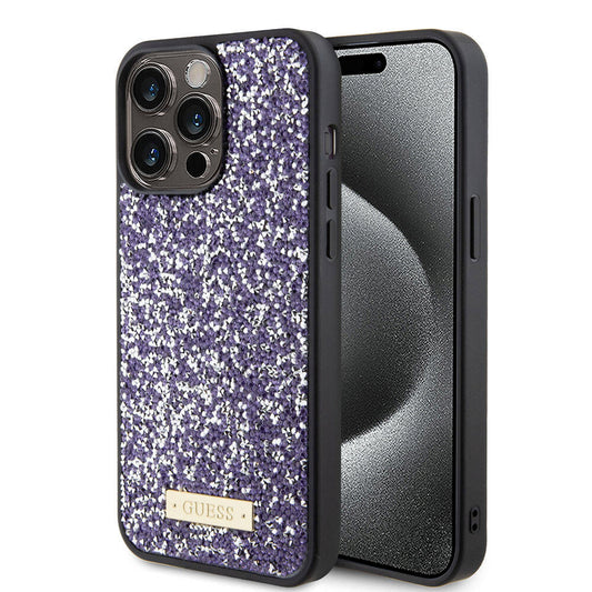 Case for Apple iPhone 15 Pro Max, Guess, Rhinestone Metal Logo, Purple