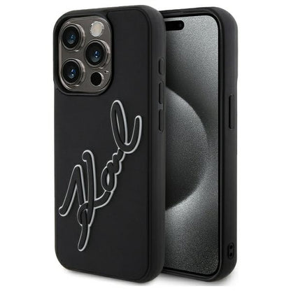 Case for Apple iPhone 15 Pro Max, Karl Lagerfeld, 3D Rubber Signature, Black