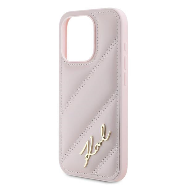 Case for Apple iPhone 15 Pro Max, Karl Lagerfeld, Diagonal Quilted Script, Pink