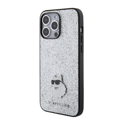 Case for Apple iPhone 15 Pro Max, Karl Lagerfeld, Glitter Fixed Choupette Logo, Silver