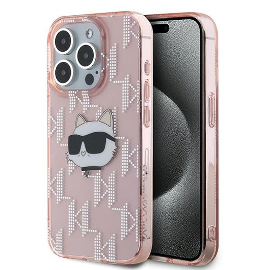 Case for Apple iPhone 15 Pro Max, Karl Lagerfeld, IML Luxury Monogram Choupette's Head, Pink