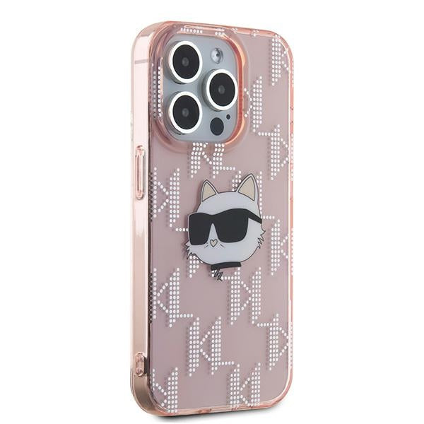 Case for Apple iPhone 15 Pro Max, Karl Lagerfeld, IML Luxury Monogram Choupette's Head, Pink
