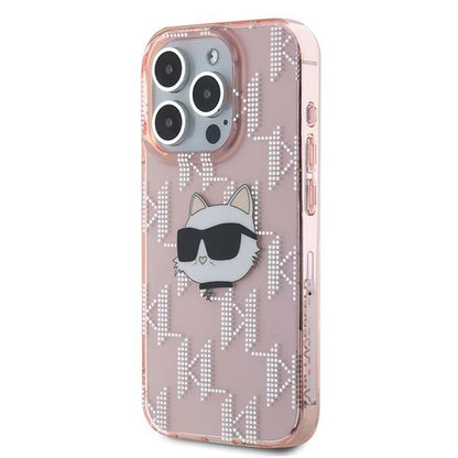 Case for Apple iPhone 15 Pro Max, Karl Lagerfeld, IML Luxury Monogram Choupette's Head, Pink