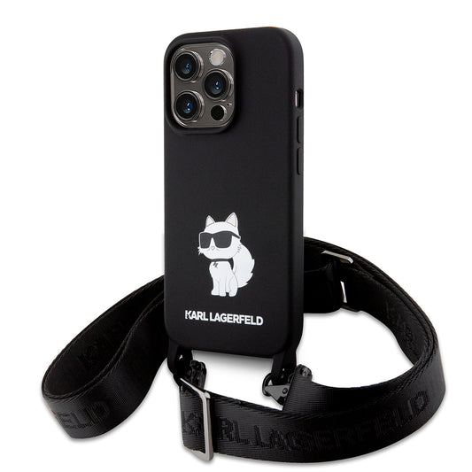 Case for Apple iPhone 15 Pro Max, Karl Lagerfeld, Silicone Crossbody Choupette, Black