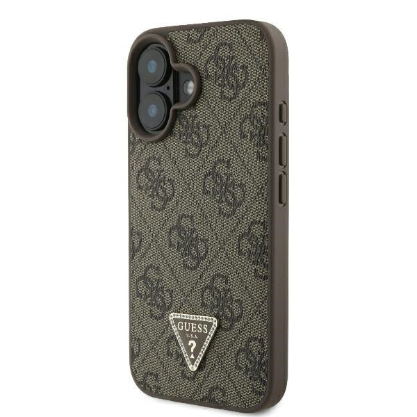 Case for Apple iPhone 16, Guess, 4G Triangle Strass, Brown