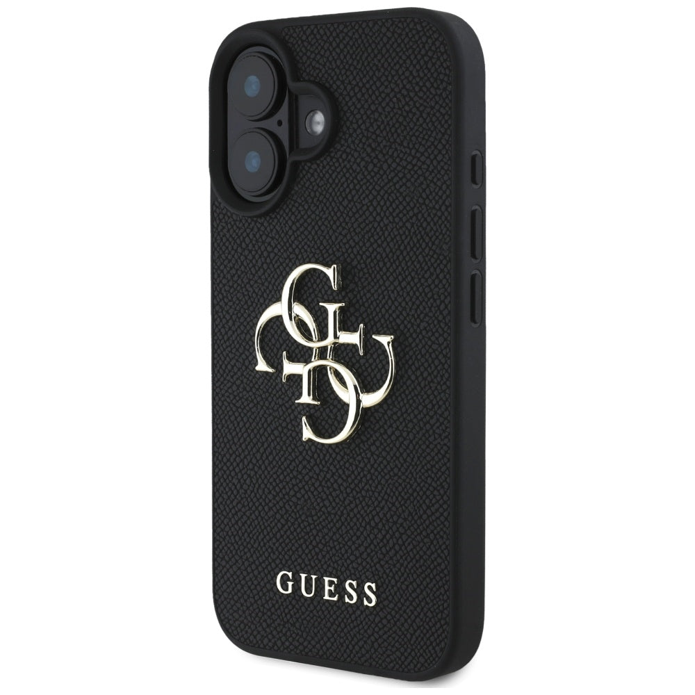 Case for Apple iPhone 16, Guess, Grained Big 4G Logo Small Classic Logo, Black