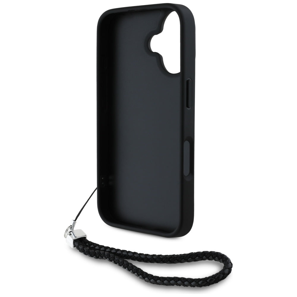 Case for Apple iPhone 16, Karl Lagerfeld, Quilted Initial Logo & Chain Strap, Black