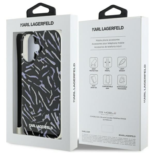 Case for Apple iPhone 16, Karl Lagerfeld, Zebra with Cord Strap, Purple