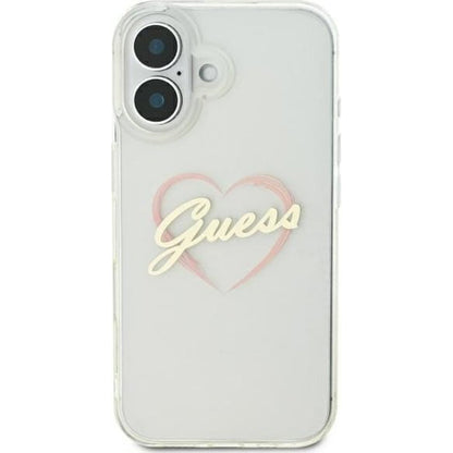 Case for Apple iPhone 16 Plus, Guess, IML Heart, Transparent