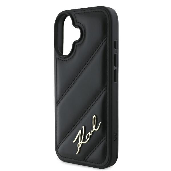 Case for Apple iPhone 16 Plus, Karl Lagerfeld, Diagonal Quilted Script, Black