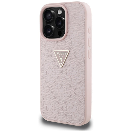 Case for Apple iPhone 16 Pro, Guess, Hot Stamp 4G Pattern Triangle Logo, Pink