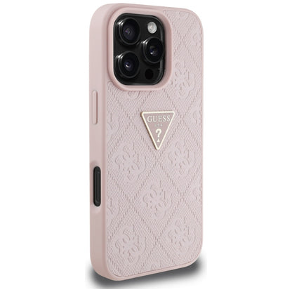 Case for Apple iPhone 16 Pro, Guess, Hot Stamp 4G Pattern Triangle Logo, Pink