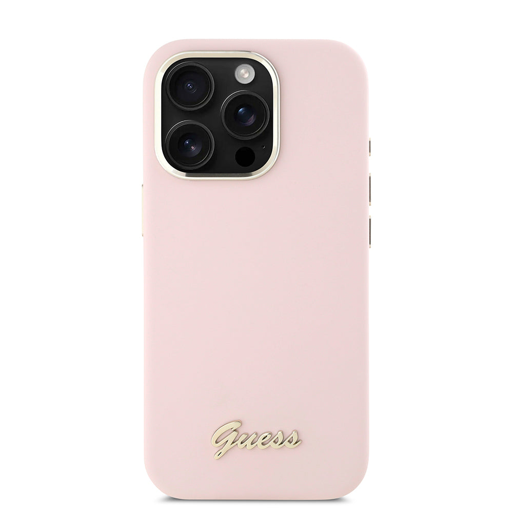 Case for Apple iPhone 16 Pro, Guess, Script Metal Logo & Frame, Pink