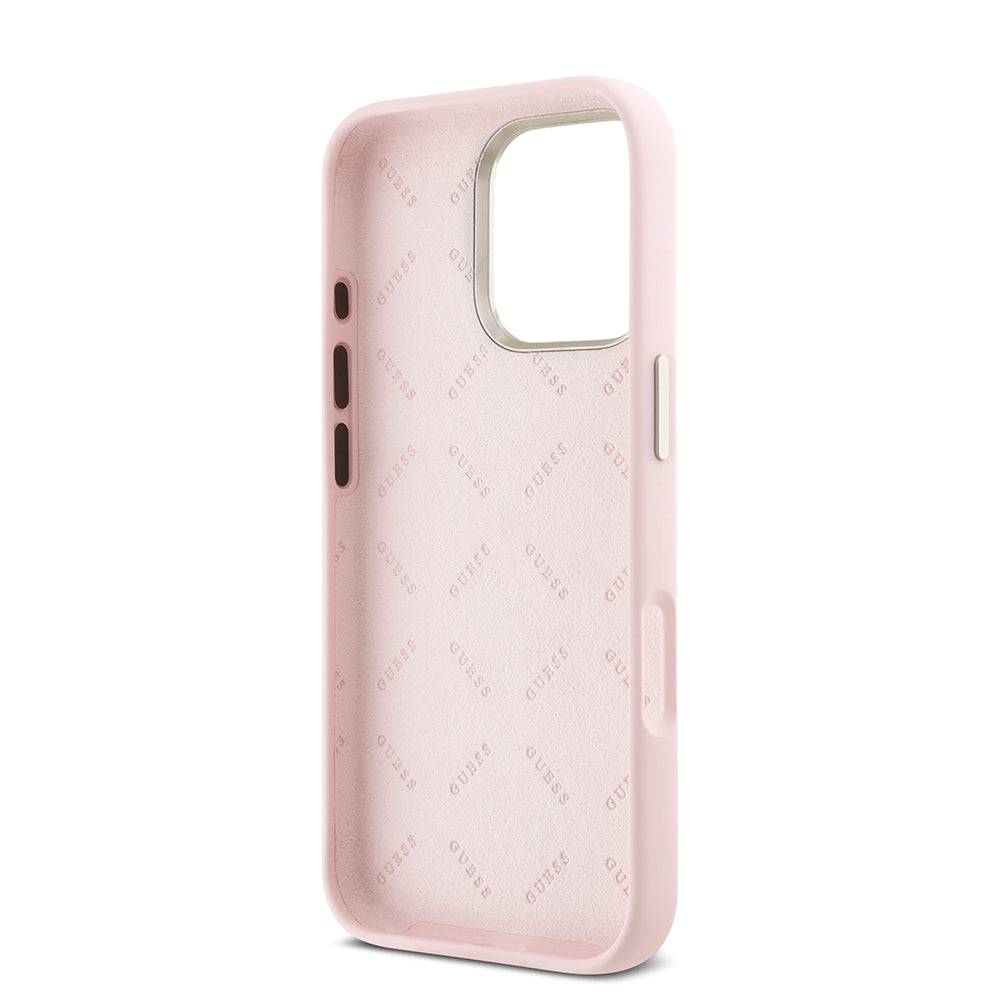 Case for Apple iPhone 16 Pro, Guess, Script Metal Logo & Frame, Pink