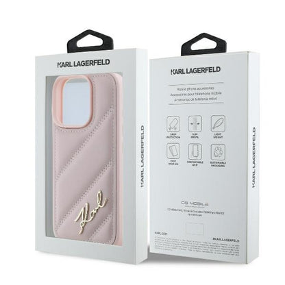 Case for Apple iPhone 16 Pro, Karl Lagerfeld, Diagonal Quilted Script, Pink