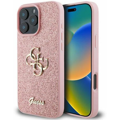 Case for Apple iPhone 16 Pro Max, Guess, Fixed Glitter Big 4G, Pink