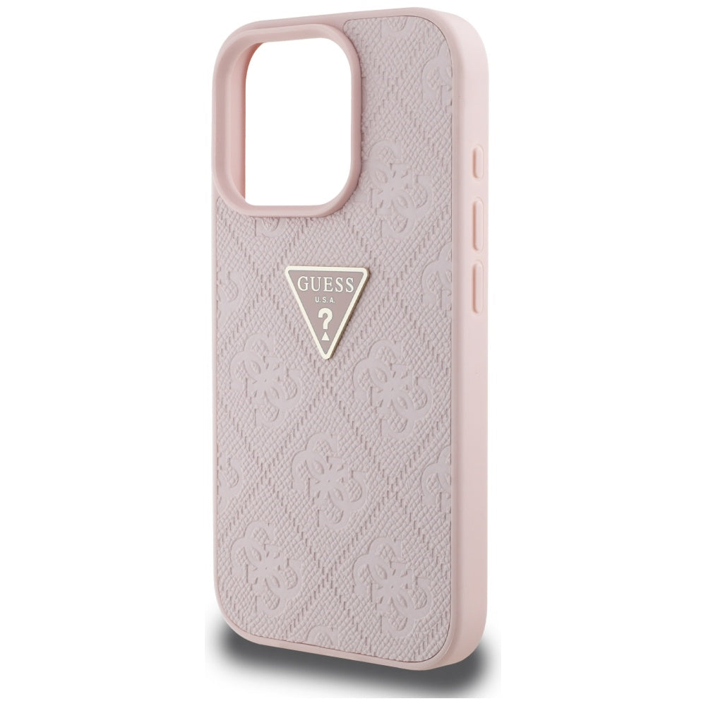 Case for Apple iPhone 16 Pro Max, Guess, Hot Stamp 4G Pattern Triangle Logo, Pink