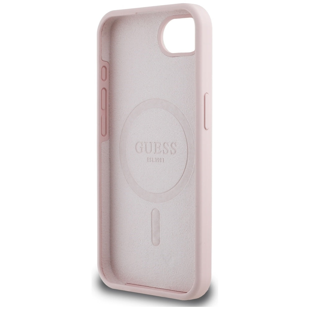 Case for Apple iPhone 16e, Guess, Script Metal Logo, Pink