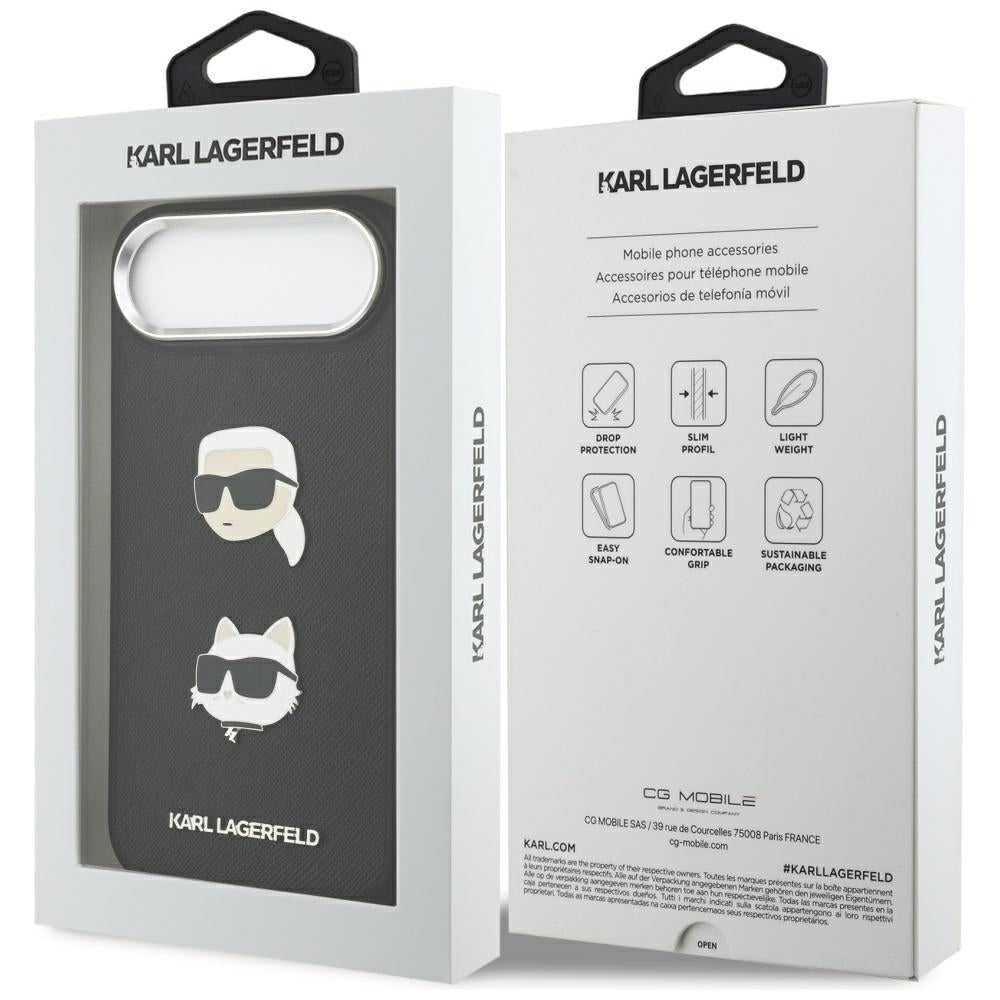 Case for Apple iPhone 17 Air, Karl Lagerfeld, Grained Karl & Choupette's Heads Pins and Logo, Black