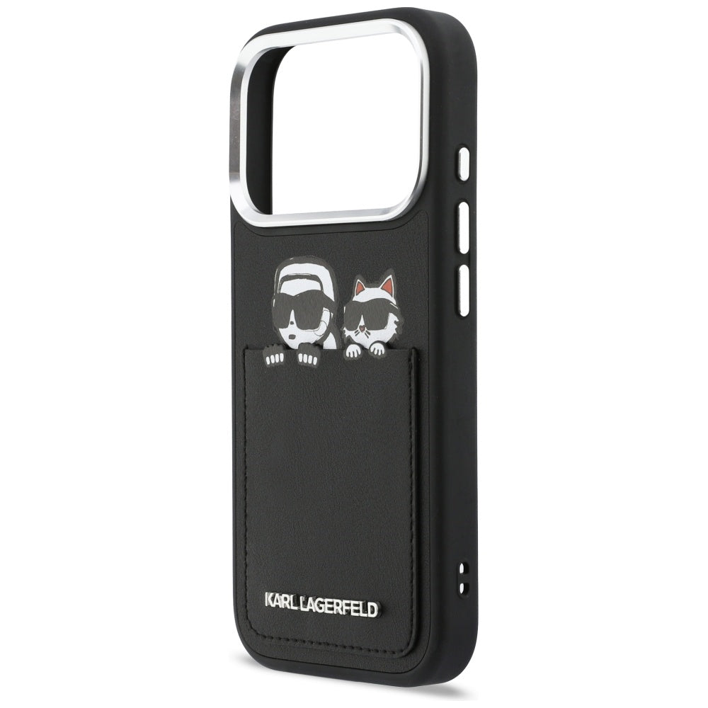 Case for Apple iPhone 17 Pro Max, Karl Lagerfeld, Karl & Choupette Print with Pocket, Black