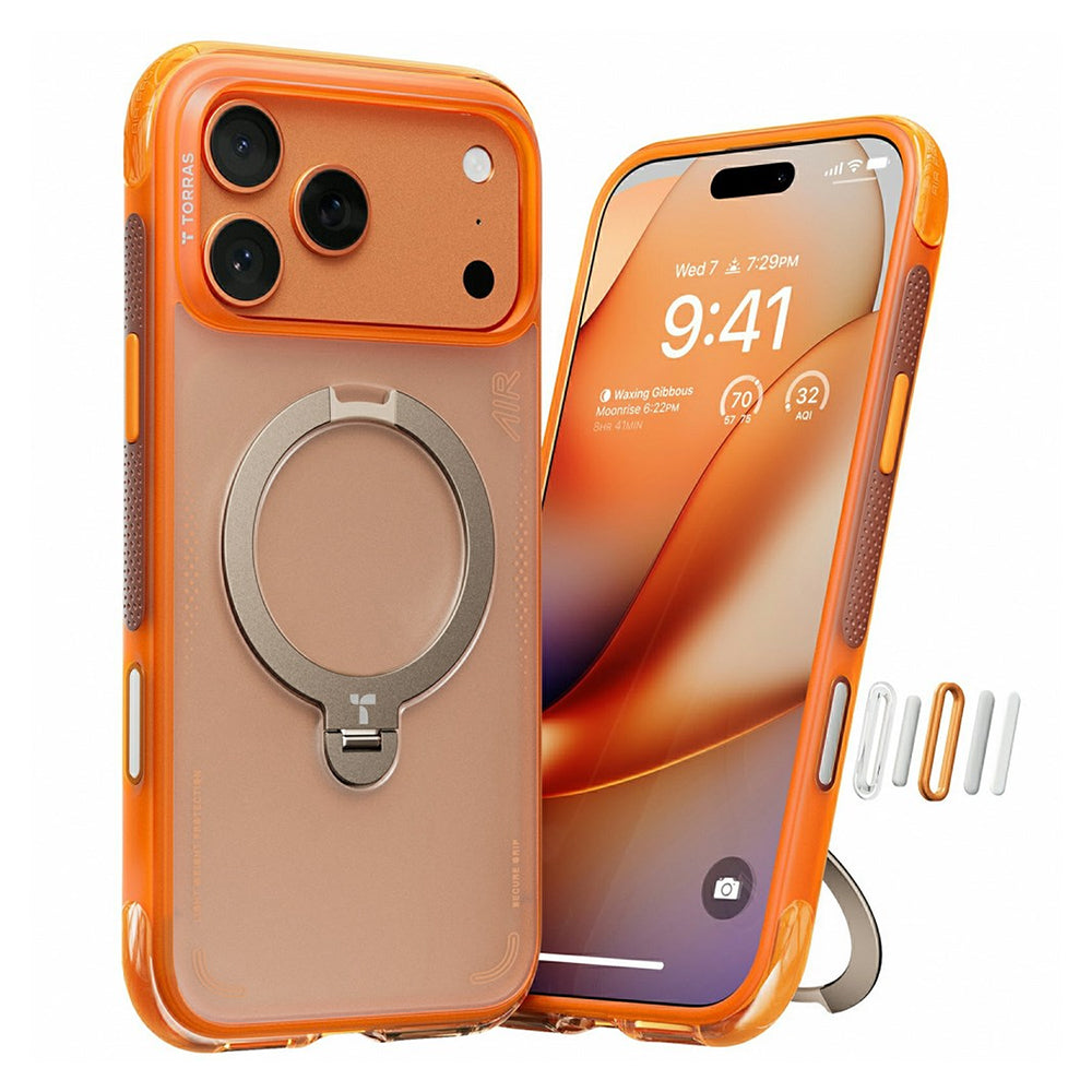 Case for Apple iPhone 17 Pro Max, Torras, Ostand Spin Air, Orange