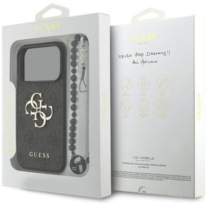 Case for Apple iPhone 18 Pro / 17 Pro, Guess, 4G Classic Logo with Strap, Black