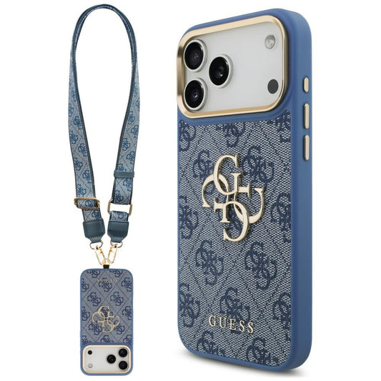 Case for Apple iPhone 18 Pro Max / 17 Pro Max, Guess, Big 4G Classic Logo & Big Strap Metal Buttons, Blue