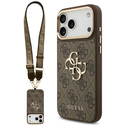 Case for Apple iPhone 18 Pro Max / 17 Pro Max, Guess, Big 4G Classic Logo & Big Strap Metal Buttons, Brown