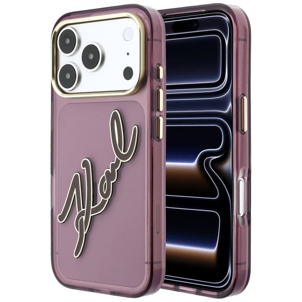 Case for Apple iPhone 18 Pro Max / 17 Pro Max, Karl Lagerfeld, IML Big Signature Resin Logo Metal Frame, Burgundy