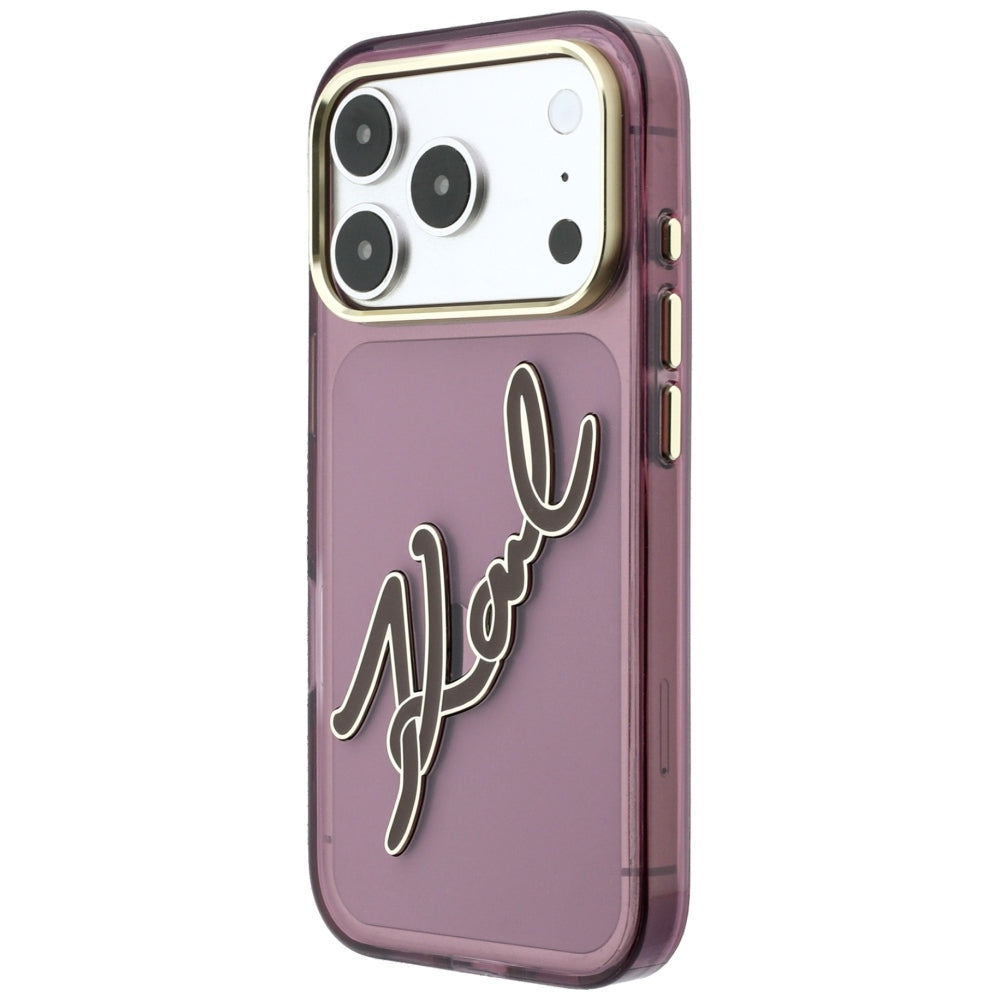 Case for Apple iPhone 18 Pro Max / 17 Pro Max, Karl Lagerfeld, IML Big Signature Resin Logo Metal Frame, Burgundy