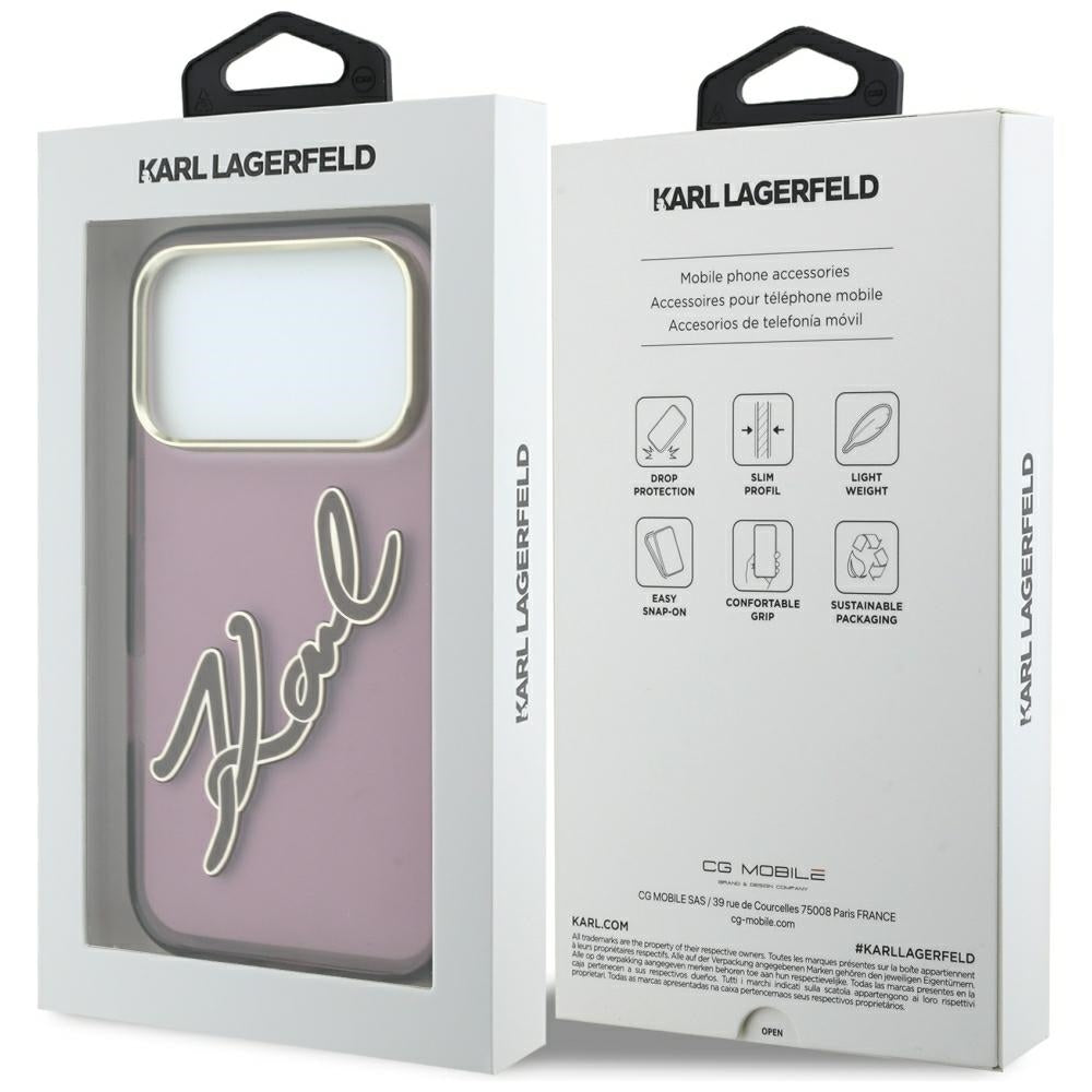 Case for Apple iPhone 18 Pro Max / 17 Pro Max, Karl Lagerfeld, IML Big Signature Resin Logo Metal Frame, Burgundy
