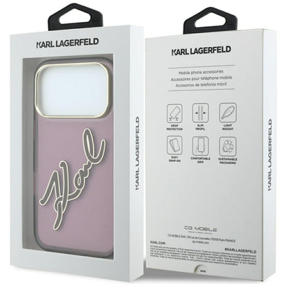Case for Apple iPhone 18 Pro Max / 17 Pro Max, Karl Lagerfeld, IML Big Signature Resin Logo Metal Frame, Burgundy