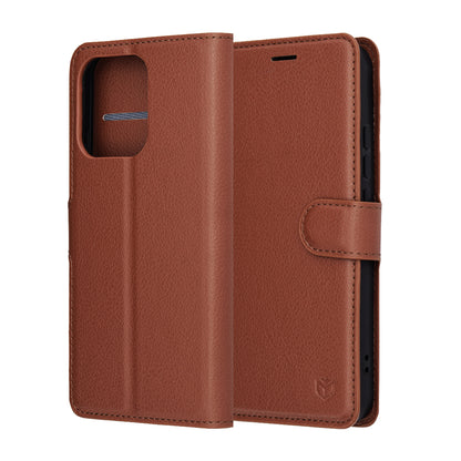 Case for Oppo Reno14, Techsuit, Leather Folio, Brown