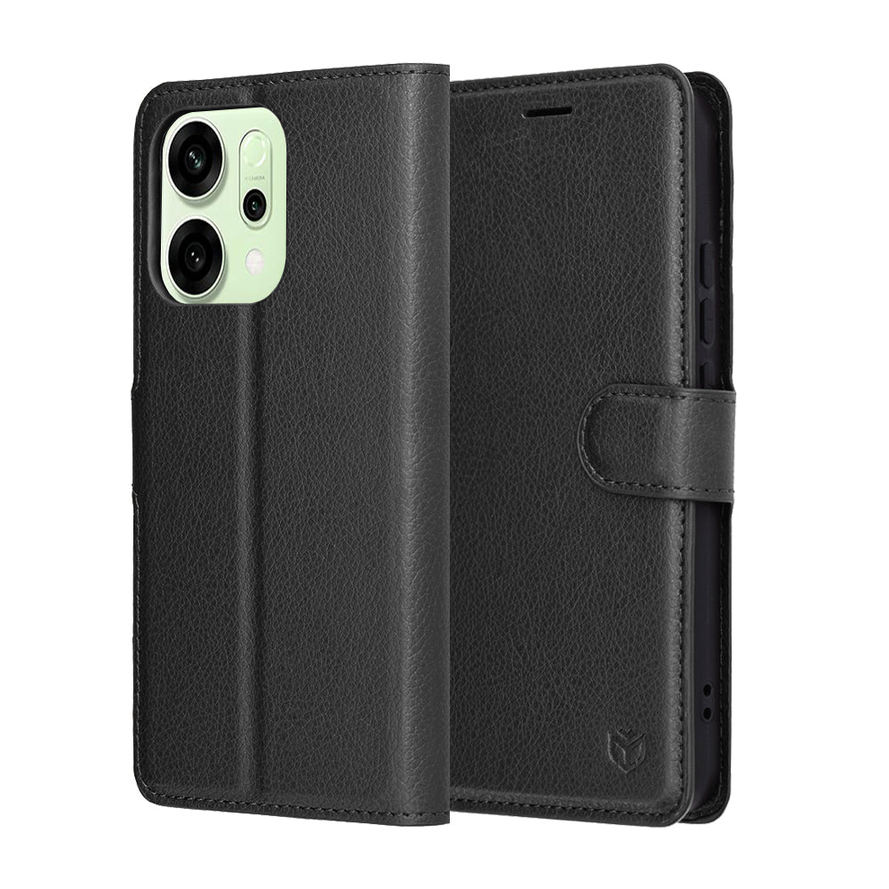 Case for Oppo Reno14, Techsuit, Leather Folio, Black