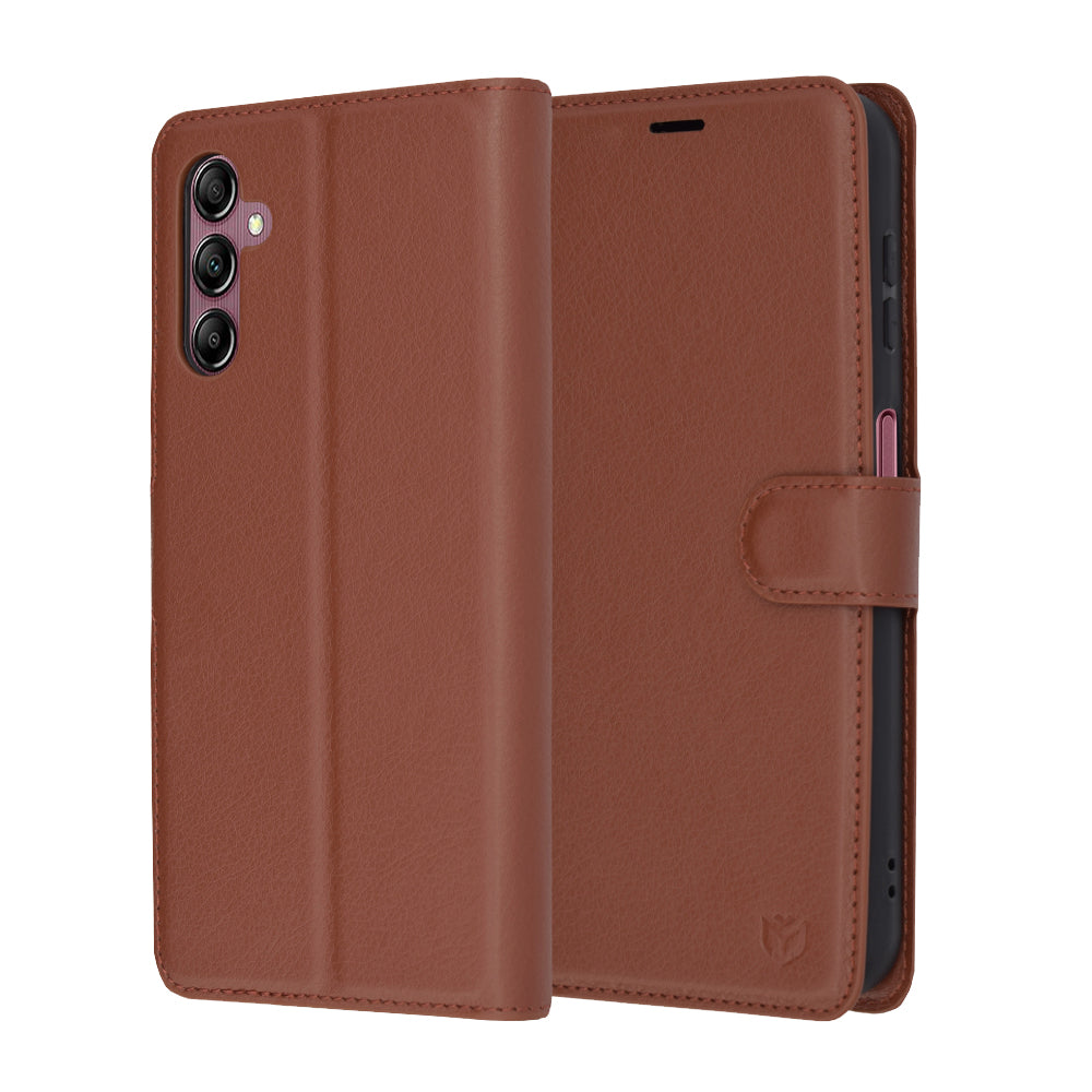 Case for Samsung Galaxy A14 A145 / A14 5G A146, Techsuit, Leather Folio, Brown