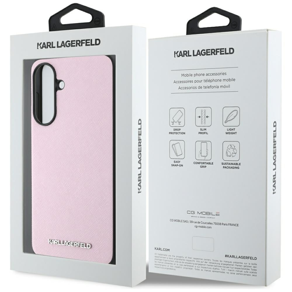 Case for Samsung Galaxy A56 A566, Karl Lagerfeld, Saffiano Metal Logo, Pink