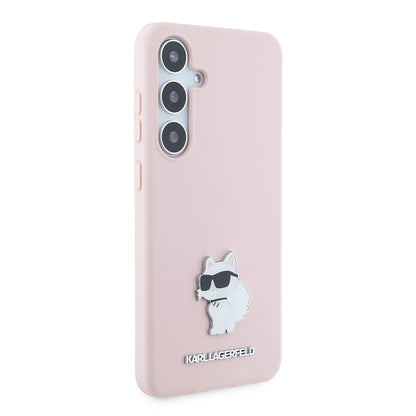 Case for Samsung Galaxy S24+ S926, Karl Lagerfeld, Silicone Choupette Metal, Pink