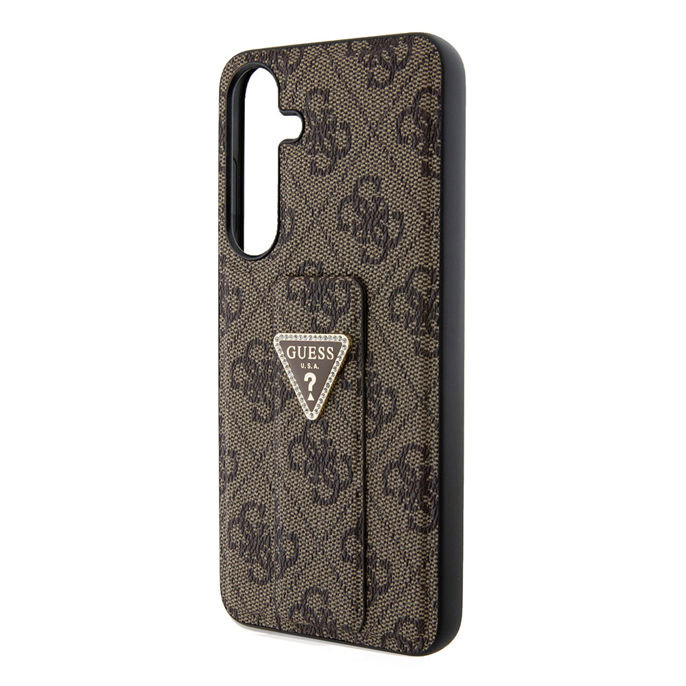 Case for Samsung Galaxy S24 S921, Guess, Grip Stand 4G Triangle Strass, Brown