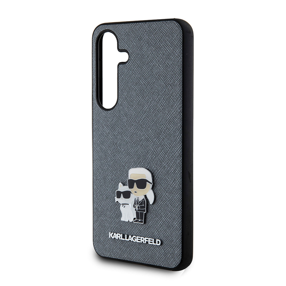 Case for Samsung Galaxy S24 S921, Karl Lagerfeld, Saffiano Karl & Choupette Metal, Grey