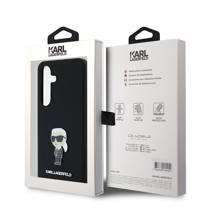 Case for Samsung Galaxy S24 S921, Karl Lagerfeld, Silicone Ikonik Karl Metal, Black