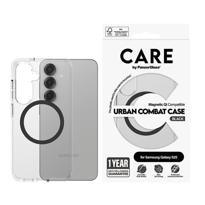 Case for Samsung Galaxy S25 S931, PanzerGlass, Urban Combat Care, Black Transparent