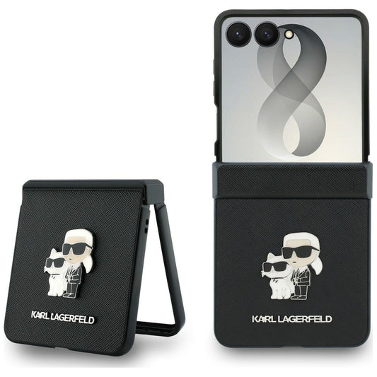 Case for Samsung Galaxy Z Flip8 F776, Karl Lagerfeld, Saffiano Karl & Choupette Metal Pin, Black