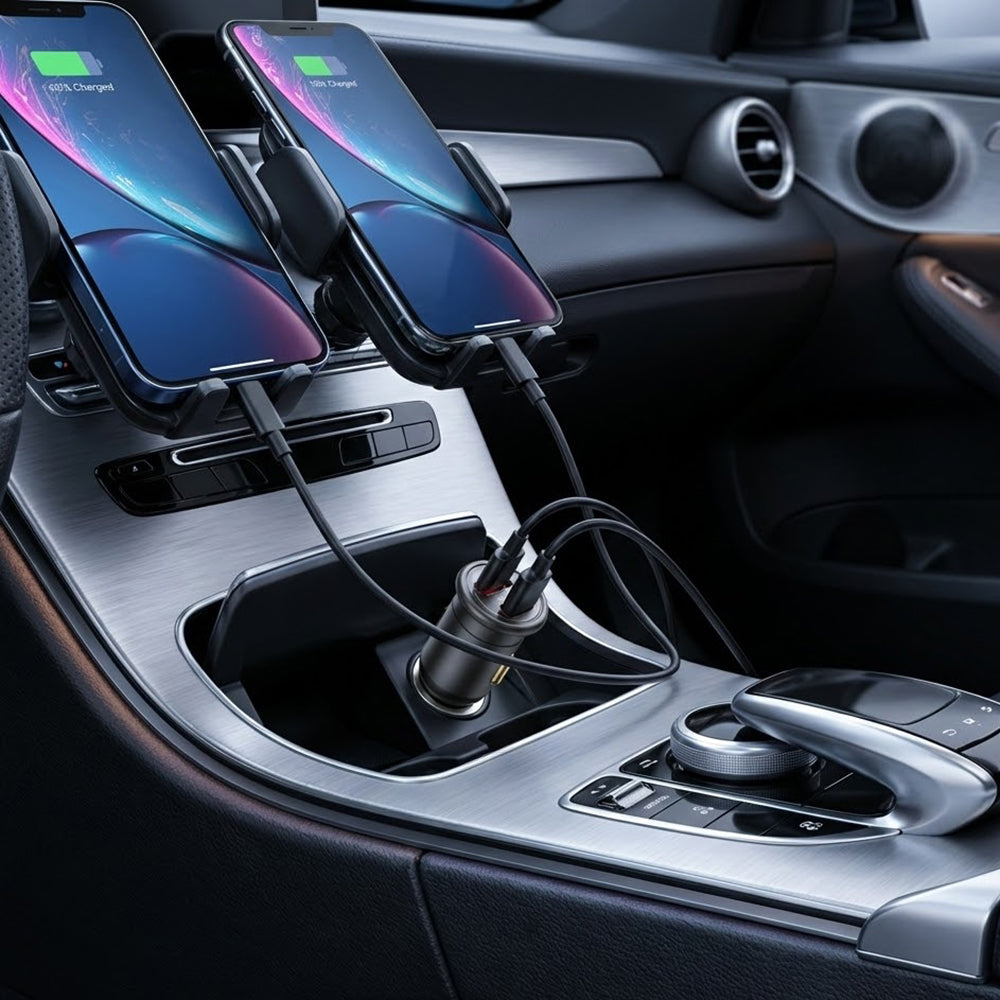 Blueo Car Charger, 35W, 3A, 1 x USB-A - 1 x USB-C, Grey