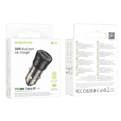 Borofone BZ25 Journey Car Charger, 38W, 3A, 1 x USB-A - 1 x USB-C, Black