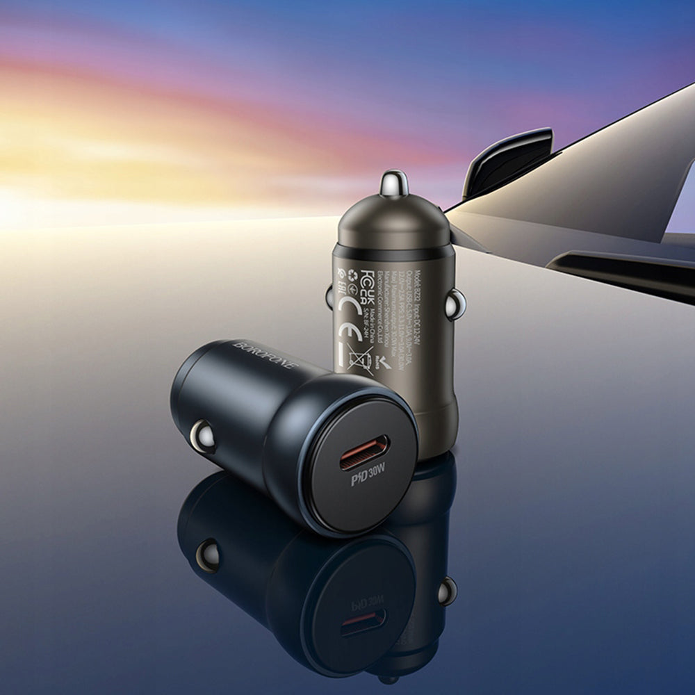 Borofone BZ32 Fresh Car Charger, 30W, 3A, 1 x USB-C, Gray