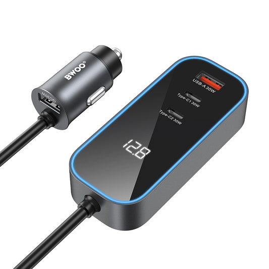BWOO CC107 Car Charger Display, 120W, 3A, 2 x USB-A - 2 x USB-C, Black