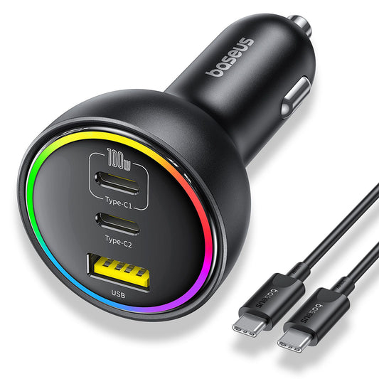 Baseus Car Charger with USB-C Cable, 152.5W, 5A, 1 x USB-A - 2 x USB-C, Black C00036101111-00