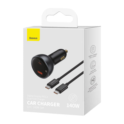 Baseus Car Charger with USB-C Cable, 140W, 5A, 1 x USB-A - 1 x USB-C, Black CGZX070001